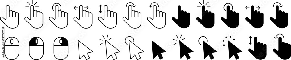 Computer mouse click cursor arrow vector icons set. Clicking cursor. Hand cursors icons click set. Pointer click icon. Loading icon on transparent background Computer mouse click cursor arrow vector icons set. Clicking cursor. Hand cursors icons click set. Pointer click icon. Loading icon on transparent background