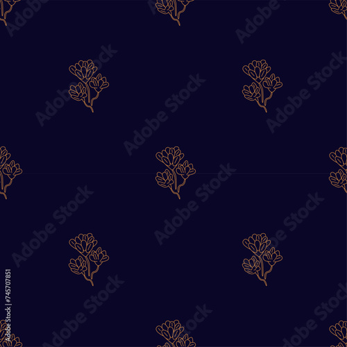 Seamless pattern Mystic golden flower with three branches Hand draw boho fantasy art for textile or t-shirt