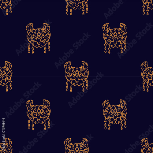 Seamless pattern Golden lynx mask Hand draw boho fantasy art for textile or t-shirt