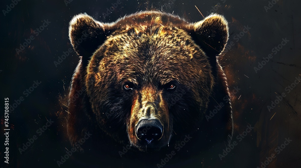 an illustrative logo with a grizzly bear  - obrazy, fototapety, plakaty 