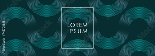 Abstract dark turquoise vector background with circles and wavy lines. Geometric design for wallpapers, covers, backgrounds, posters and banners