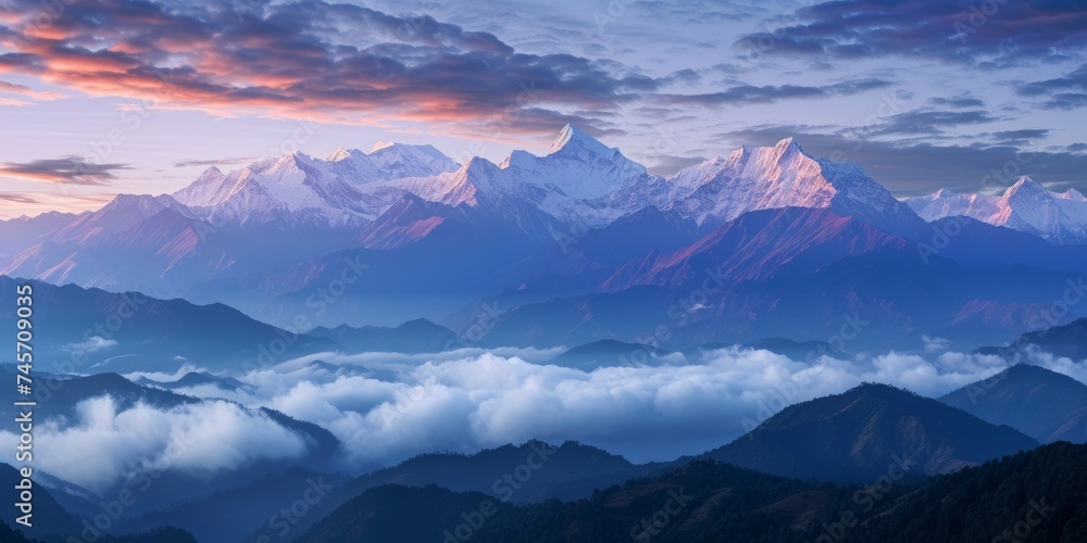 Nature reveals its captivating and serene beauty as the first light adorns the mountain peaks