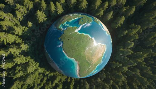 Planet Earth in a forest: Earth Day, 3d illustration, save the planet eco concept