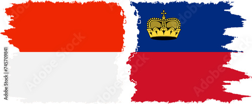 Liechtenstein and Indonesia grunge flags connection vector
