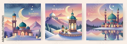 Ramadan Kareem. Islamic greeting card template with ramadan for design, poster, media banner. 