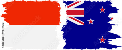 New Zealand and Indonesia grunge flags connection vector