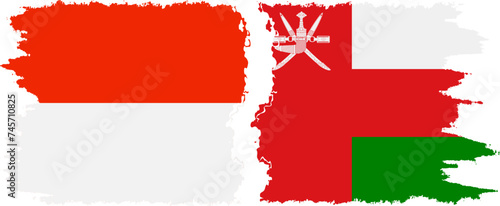 Oman and Indonesia grunge flags connection vector