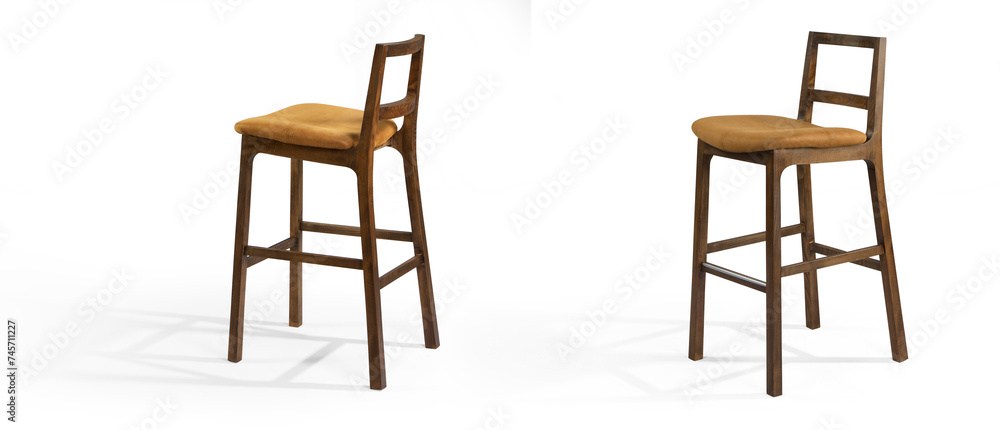 bar chair in different angles . isolated on white background . wooden bar chair in different angles . isolated on white background . wooden