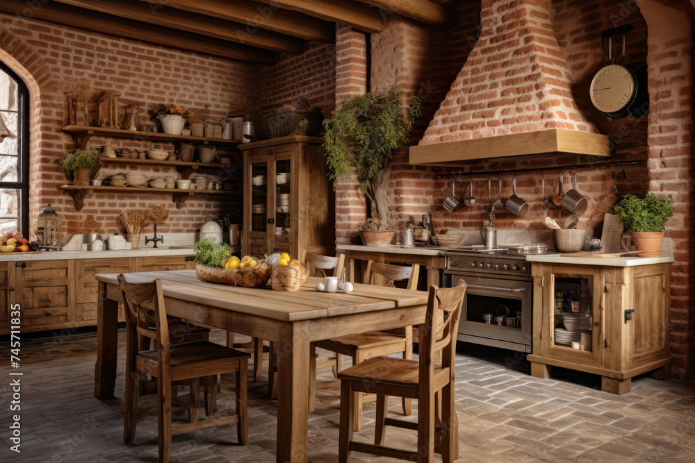 Modern Kitchen Interior: Elegant Dining Room with Wooden Furniture and Contemporary Design