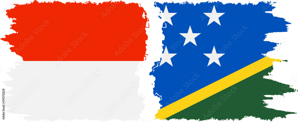 Solomon Islands and Indonesia grunge flags connection vector Solomon Islands and Indonesia grunge flags connection vector
