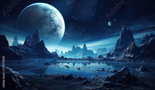 Alien Landscape With Mountains and Planets © Paulina