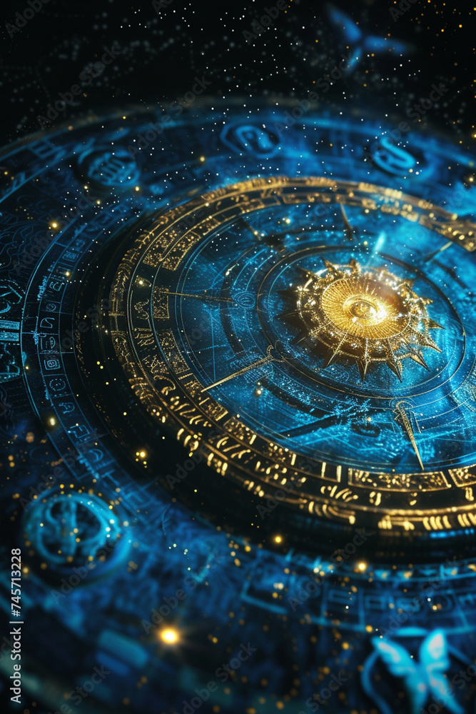 Horoscope circle with zodiac signs on abstract background