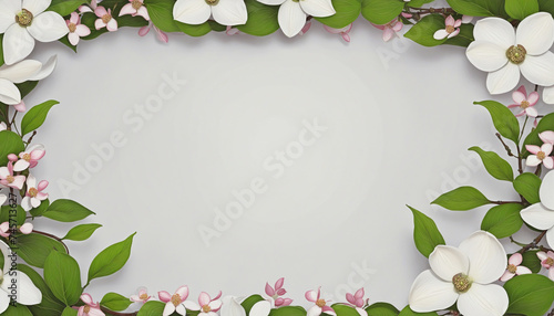 blossoming dogwood flowers as a frame border  isolated with negative space for layouts