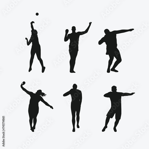 Vector set silhouettes of shot put thrower, athletes. sports, athletics, competition theme. Isolated on white background. photo