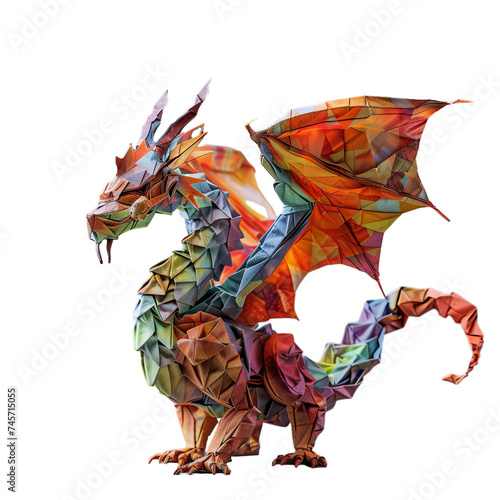 origami dragon with intricate folds isolated on transparent background, png