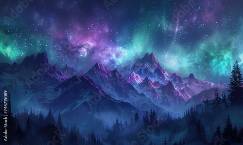 The majestic Aurora Borealis illuminates the night sky with a dance of green and pink lights above a tranquil landscape.