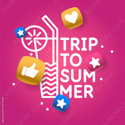 Linear poster text summer travel with a cocktail