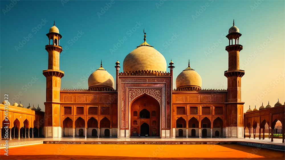 Beautiful Mosque, Ramazan Mubarak, Islam concept, Religion, worship, a holy place for Muslims, Minarets, Pillars of Islam.