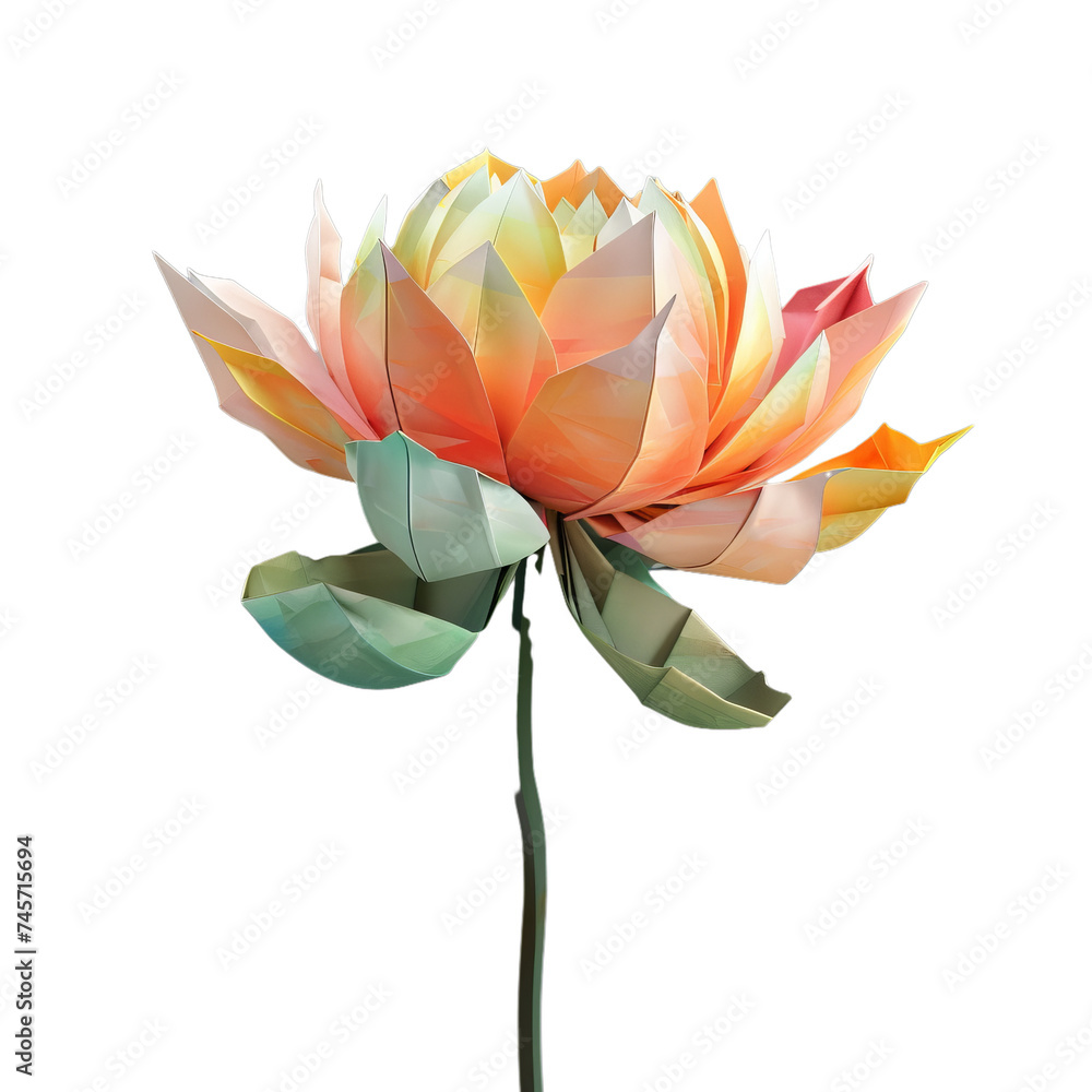 origami lotus flower in bloom isolated on transparent background, png