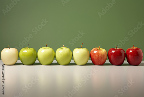 Row of Apples in Front of Green Wall