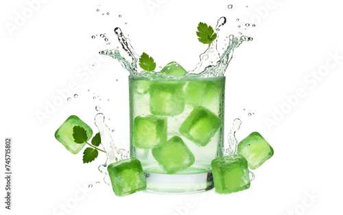 Clover-Shaped Ice Cubes Floating in a Cool Drink Isolated on Transparent Background PNG.