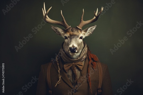 An anthropomorphic male roe deer in vintage human clothing © Ari