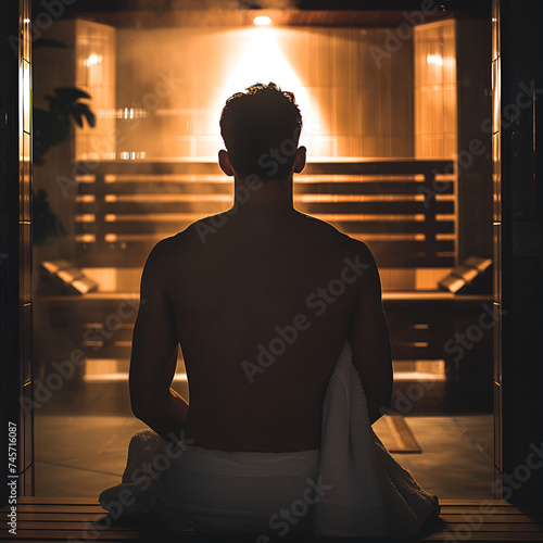 the back of a man in a sauna  Generative AI