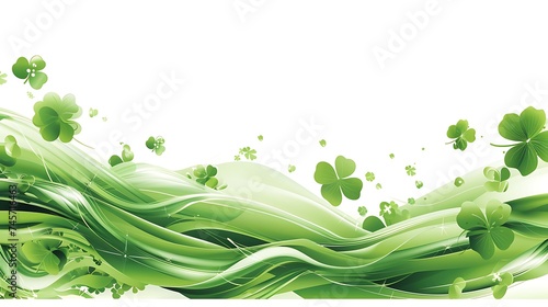 St Patrick's Day background. Vector illustration for lucky spring design with shamrock. Green clover wave border isolated on white background