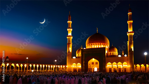 Beautiful Mosque, Ramazan Mubarak, Islam concept, Religion, worship, a holy place for Muslims, Minarets, Pillars of Islam.