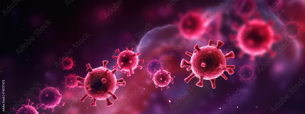 Group of Red and Purple Germs on a Black Background Group of Red and Purple Germs on a Black Background