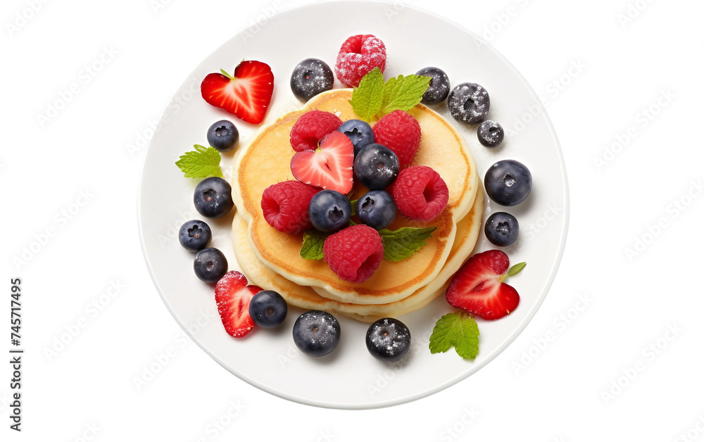 Clover-Shaped Pancakes Served with Fresh Berries Isolated on Transparent Background PNG.