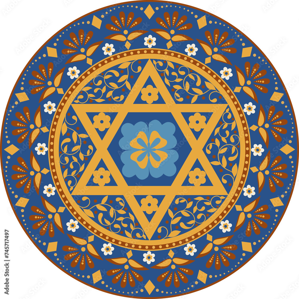 Bohemian retro style mandala with floral motifs and six pointed star Bohemian retro style mandala with floral motifs and six pointed star