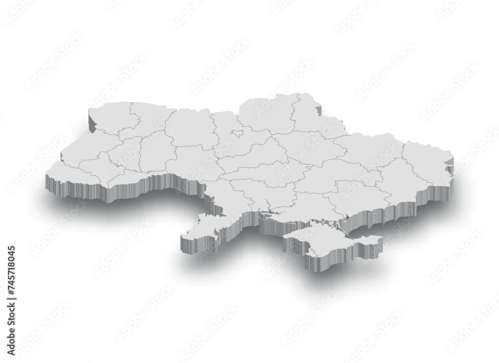 3d Ukraine white map with regions isolated 3d Ukraine white map with regions isolated