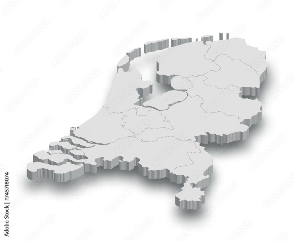 Fototapeta premium 3d Netherlands white map with regions isolated