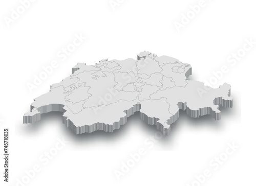 3d Switzerland white map with regions isolated