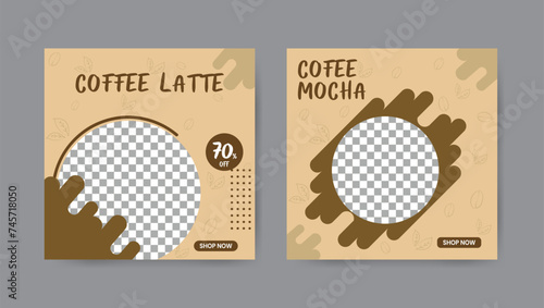Collection of coffee shop social media post templates. Square banner design background.