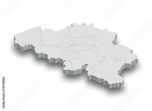 3d Belgium white map with regions isolated