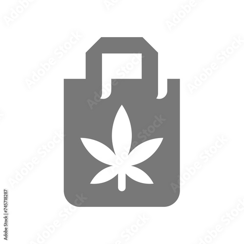 Hemp shopping bag vector icon. Cannabis or marijuana shop symbol.