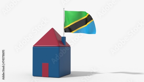 Casa 3D con bandiera al vento Tanzania sul tetto photo