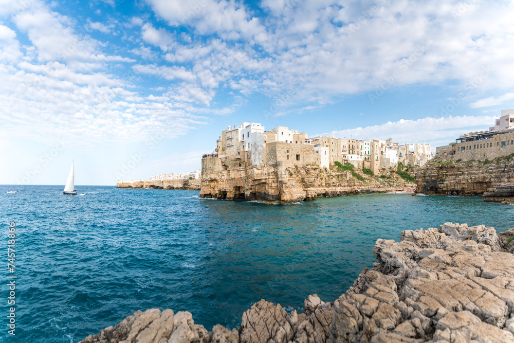 Scenic sight in Polignano a Mare, Bari Province, Apulia, Italy.