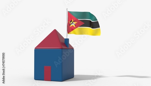 Casa 3D con bandiera al vento Mozambique sul tetto photo