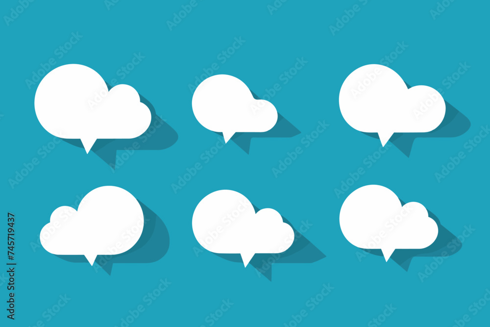 Set of speech bubbles. Speak bubble text, cartoon chatting box, message box. Blank empty vector white speech bubbles. Cartoon balloon word design. Set of speech bubbles. Speak bubble text, cartoon chatting box, message box. Blank empty vector white speech bubbles. Cartoon balloon word design.