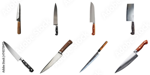 Knife and cleaver collection set in png no background for sample decoration. photo