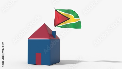 Casa 3D con bandiera al vento Guyana sul tetto photo