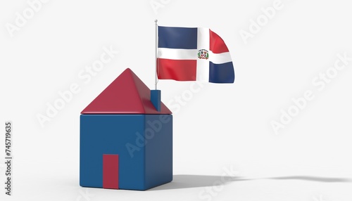 Casa 3D con bandiera al vento Domenican Republic sul tetto photo
