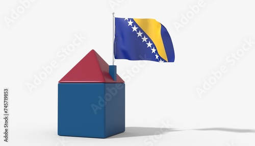 Casa 3D con bandiera al vento Bosnia sul tetto