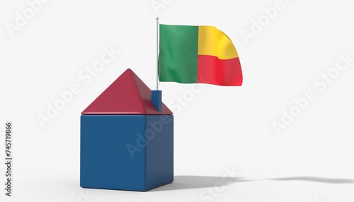 Casa 3D con bandiera al vento Benin sul tetto photo