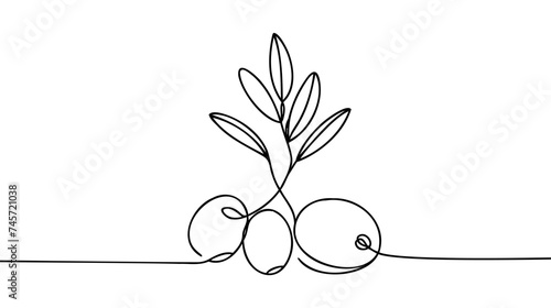 Olives in continuous line art drawing style. Minimalist black linear sketch on white background. Vector illustration
