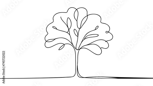 Continuous one line drawing of tree on white background. Vector illustration