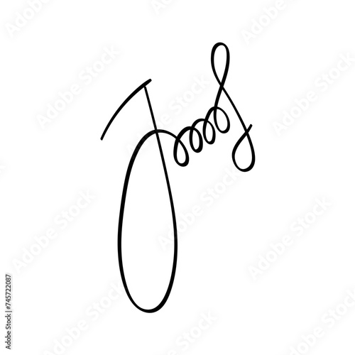 Handwritten fictitious Signature scribble for business certificate with letter J. Fake Hand drawn abstract autograph. . Vector Doodle illustration isolated on white background